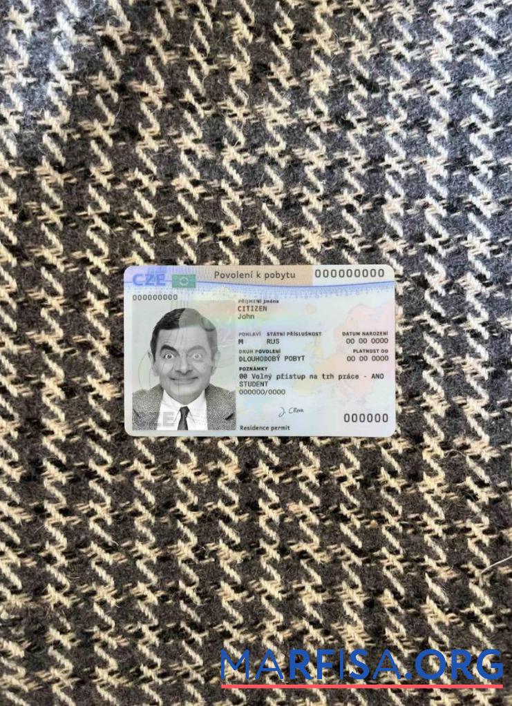 Printable Czech permanent resident card photolook FRONT example